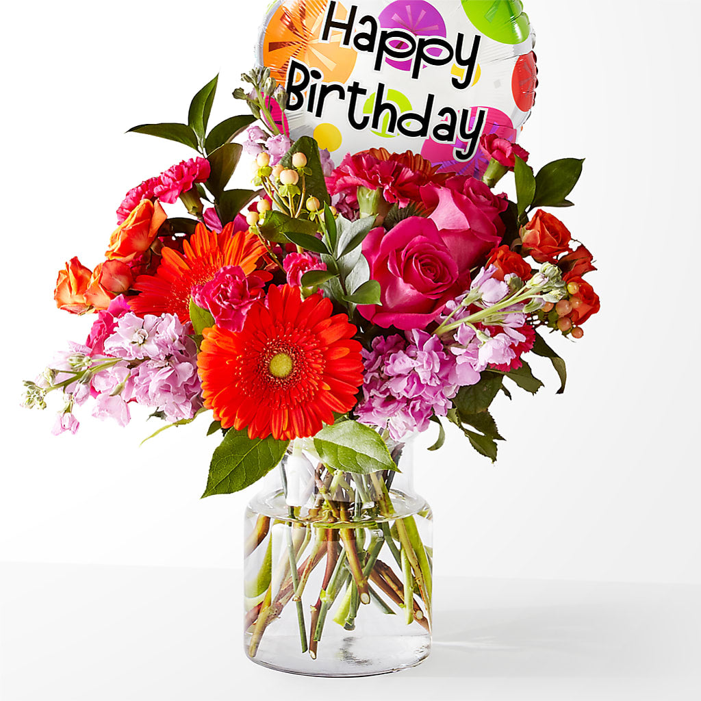 Fiesta Bouquet with Birthday Balloon – Floreria Mexico, Huntington Park CA