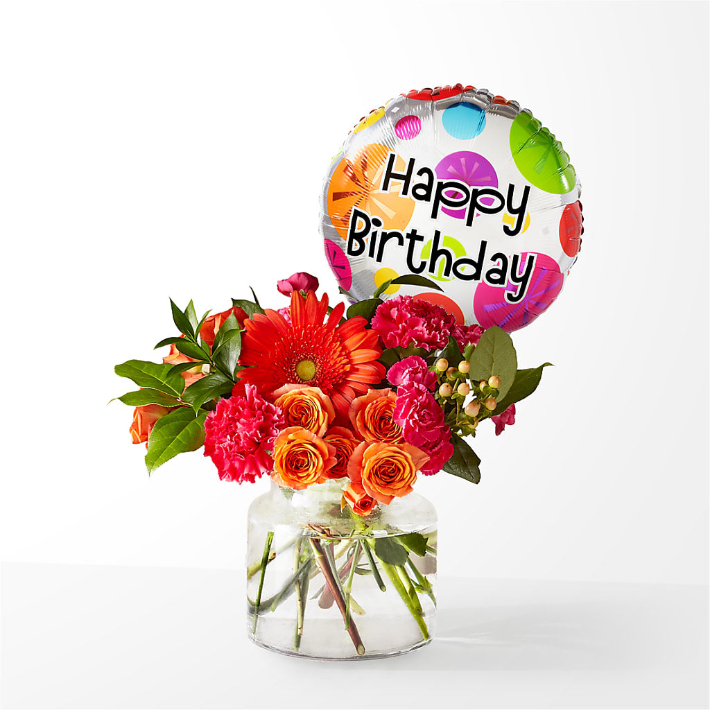 Fiesta Bouquet with Birthday Balloon – Floreria Mexico, Huntington Park CA