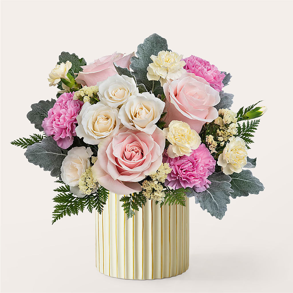 Blissful Moments Bouquet with Ivory Vase – Floreria Mexico, Huntington Park CA