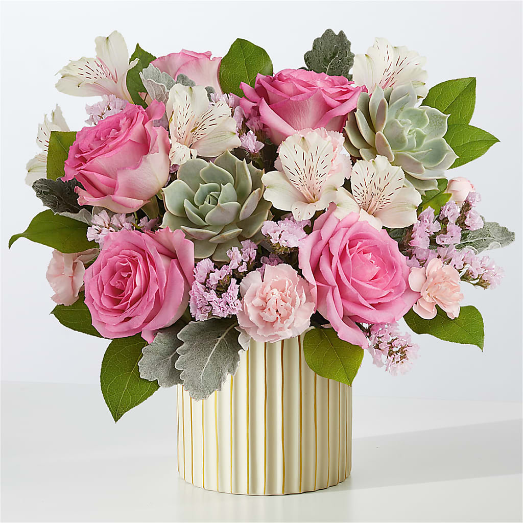 Dusty Rose Bouquet with Ivory Vase – Floreria Mexico, Huntington Park CA