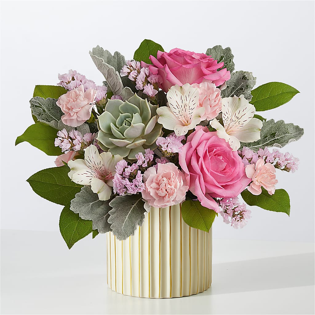 Dusty Rose Bouquet with Ivory Vase – Floreria Mexico, Huntington Park CA