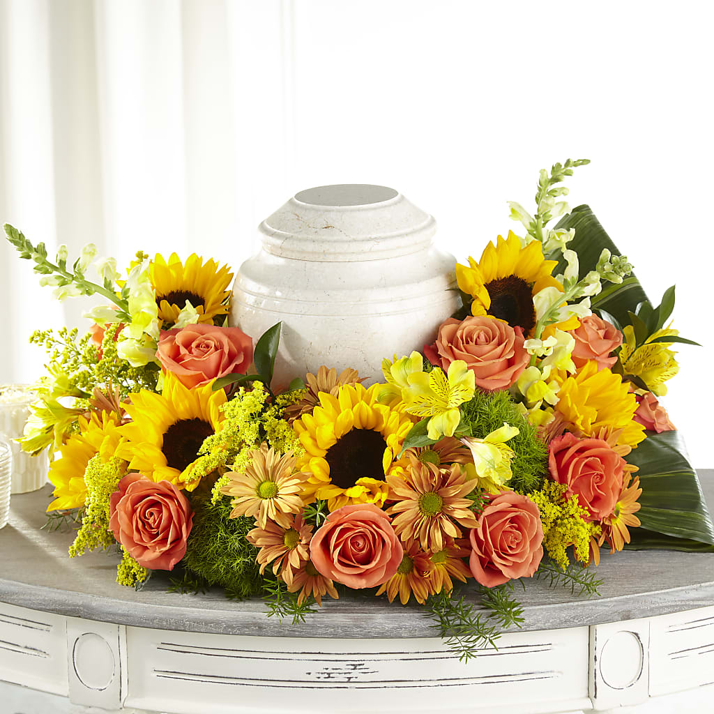 Faithful Sunflower Cremation Adornment – Floreria Mexico, Huntington Park CA