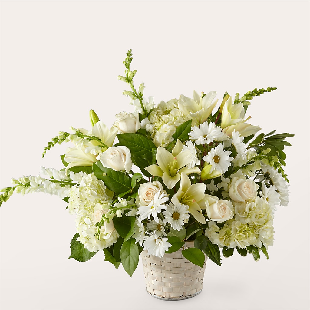 Ivory Elegance Floral Basket – Floreria Mexico, Huntington Park CA