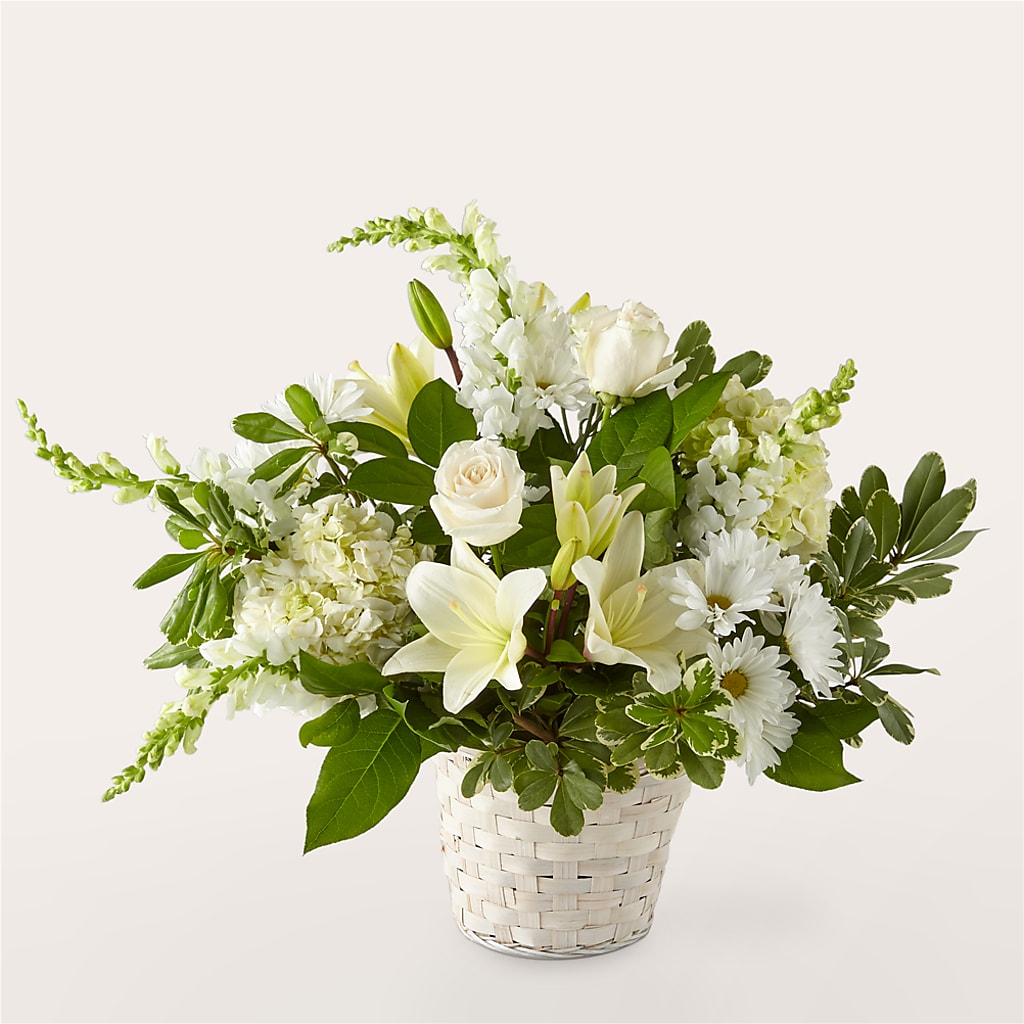 Ivory Elegance Floral Basket – Floreria Mexico, Huntington Park CA