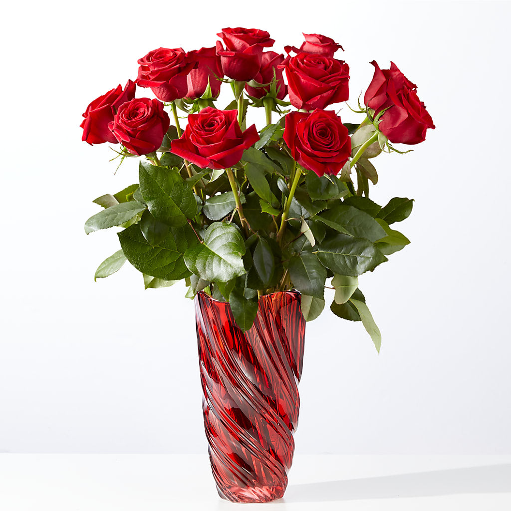 Classic Love Red Rose Bouquet with Luxe Swirl Vase – Floreria Mexico, Huntington Park CA